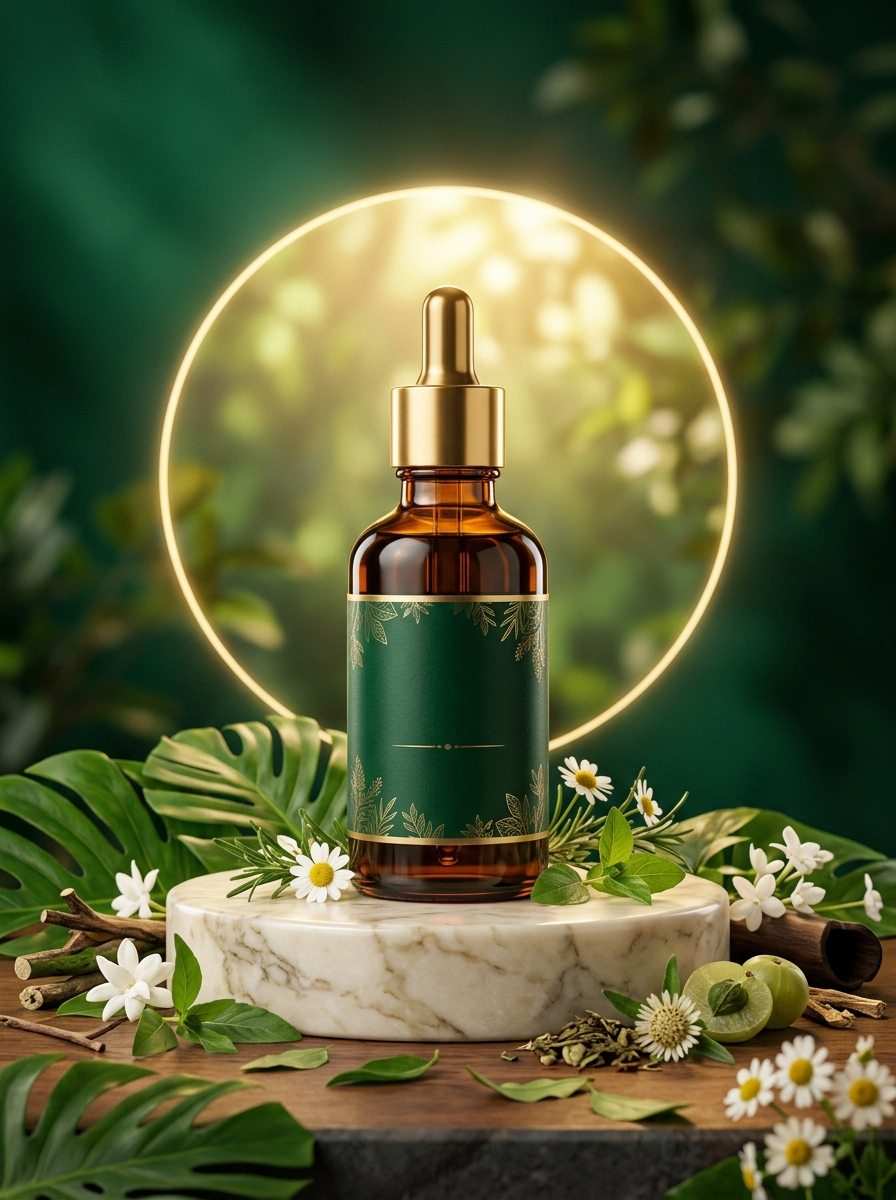 Nasma Luxe Herbal Hair Growth Oil on Pedestal